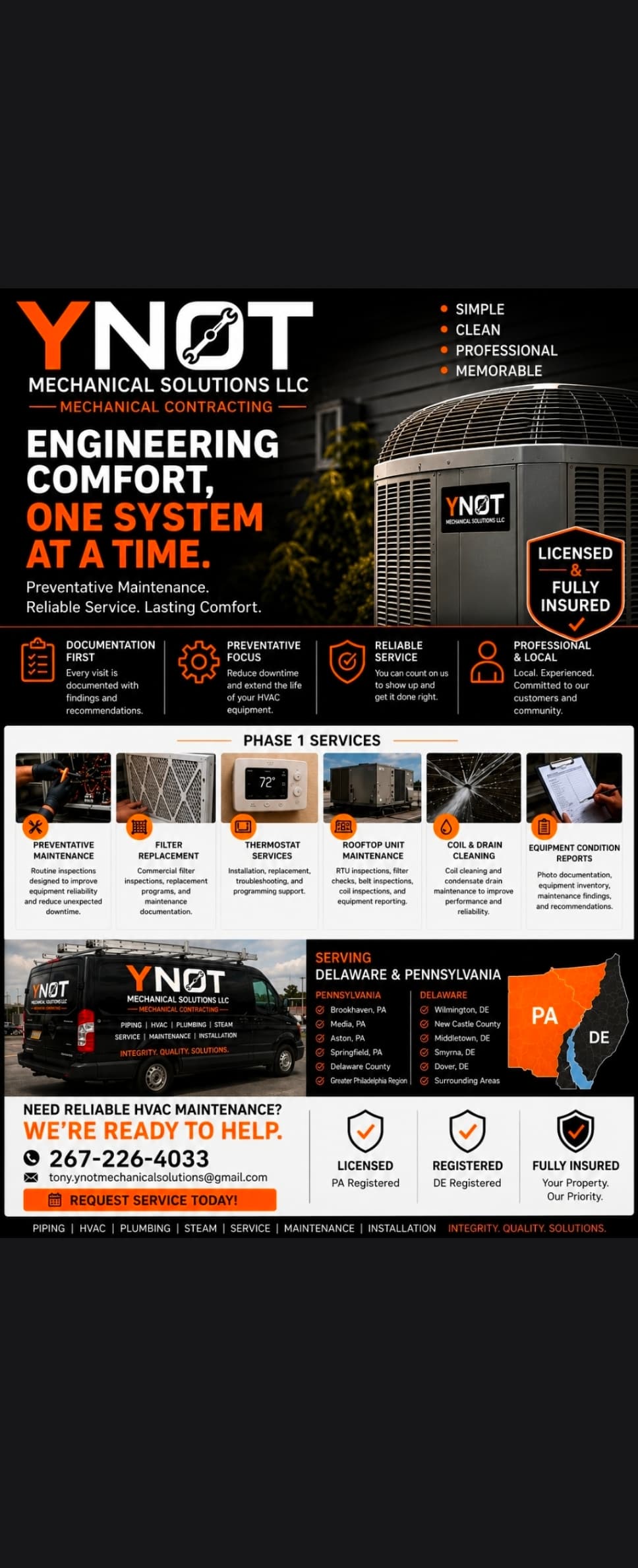 YNOT Mechanical Solutions promotional flyer